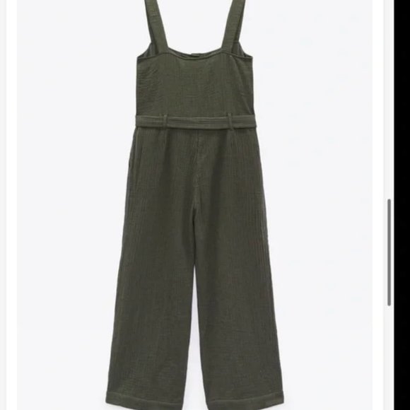 Zara Maya Jumpsuit Green Olive Linen NEW NWT - Picture 3 of 6